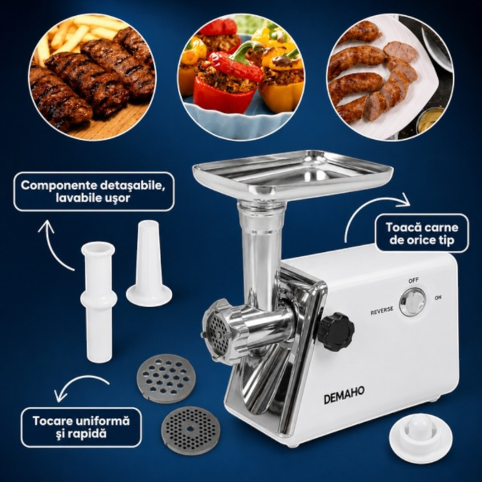 Masina de tocat carne electrica 3000 W – 120 kg/ora, 3 site inox, functie Reverse, componente detasabile [6]