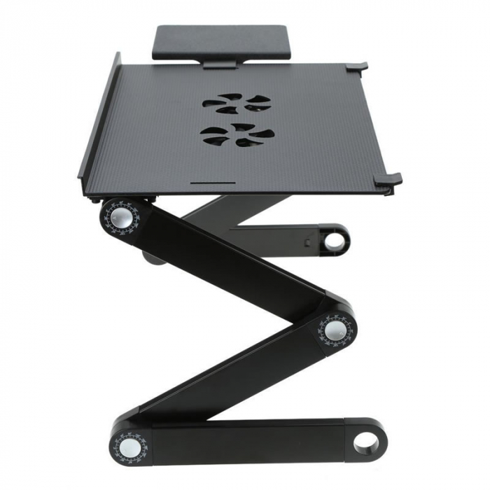 Masuta laptop din aluminiu multifunctionala, Sistem Dublu Ventilatie Tip Cooler, Pliabila, Inaltime/Inclinare reglabila, Picioare reglabile, Suport Mouse, Negru [3]