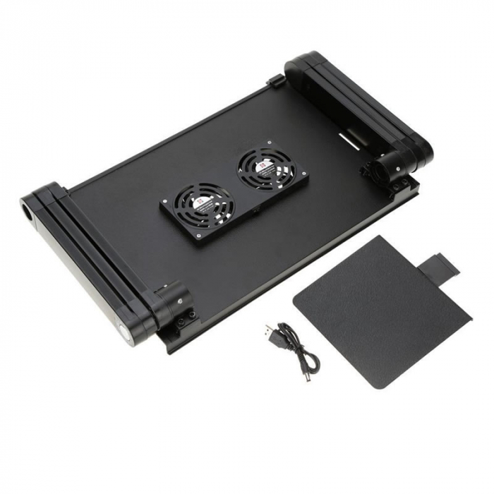 Masuta laptop din aluminiu multifunctionala, Sistem Dublu Ventilatie Tip Cooler, Pliabila, Inaltime/Inclinare reglabila, Picioare reglabile, Suport Mouse, Negru [5]