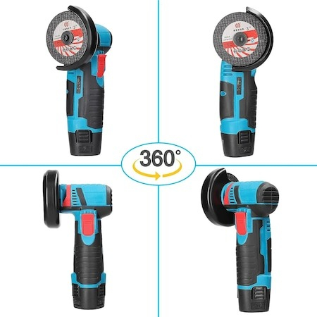 Mini polizor flex unghiular portabil 7STAR ® 2 acumulatori 12V, 750W, 1500 mAh, 19500 rpm, 6 discuri 76 mm, soft start, autonomie mare, design modern, Verde/Negru [7]