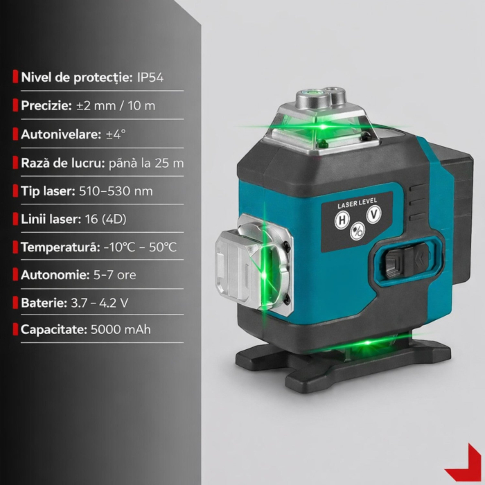 Nivela laser 4D 7STAR ®, 16 linii, auto-nivelare, alimentare USB, 2 baterii, inaltime ajustabila 1.2M [4]