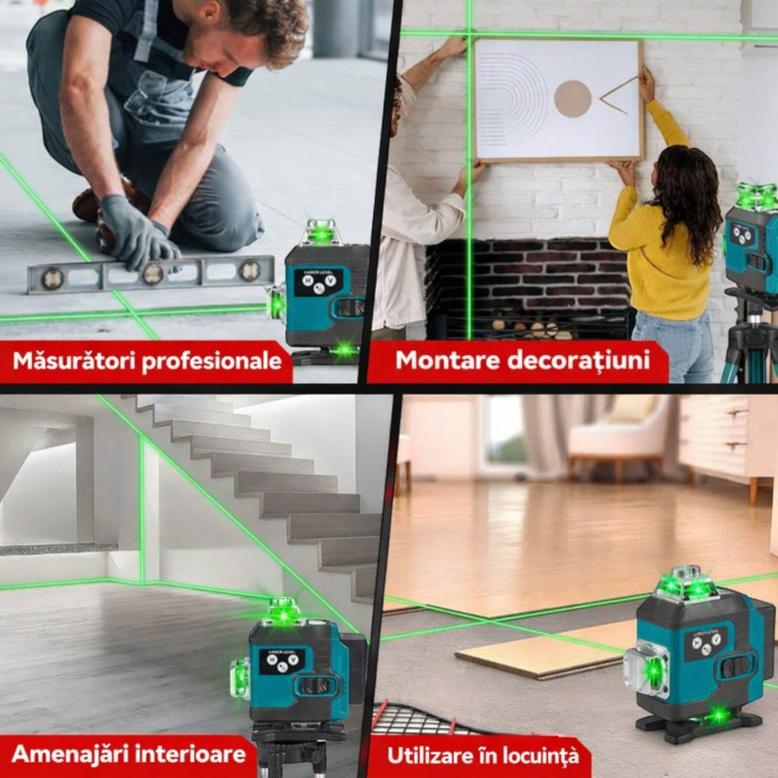 Nivela laser 4D 7STAR ®, 16 linii, auto-nivelare, alimentare USB, 2 baterii, inaltime ajustabila 1.2M [7]