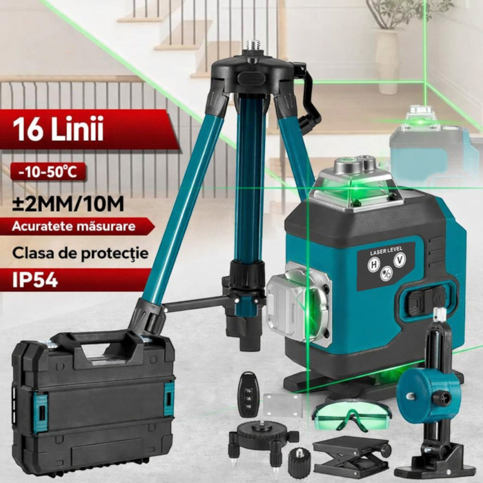 Nivela laser 4D 7STAR ®, 16 linii, auto-nivelare, alimentare USB, 2 baterii, inaltime ajustabila 1.2M [2]