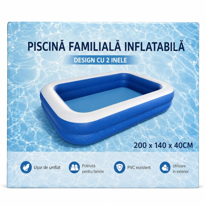 Pachet 2 Piscine Gonflabile Familiale din PVC rezistent, 200x140x40 cm, 2 inele, pentru curte si gradina [8]