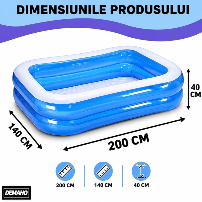 Pachet 2 Piscine Gonflabile Familiale din PVC rezistent, 200x140x40 cm, 2 inele, pentru curte si gradina [7]