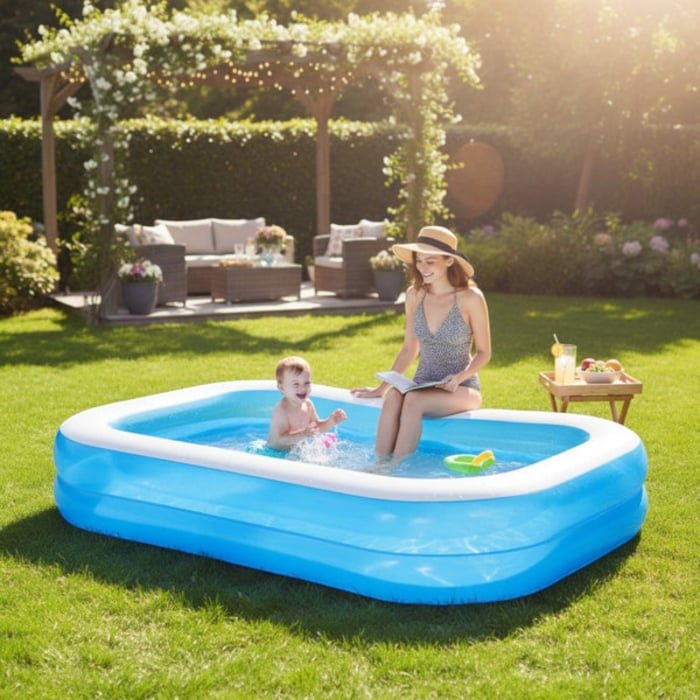Pachet 2 Piscine Gonflabile Familiale din PVC rezistent, 200x140x40 cm, 2 inele, pentru curte si gradina [6]