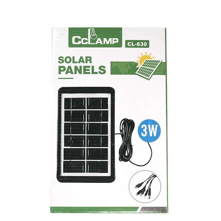 Panou Solar Portabil, Putere 3W, Tensiune 6V, IP67, Cablu cu Mufe 5 in 1, Negru [3]