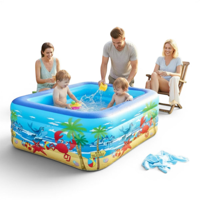 Piscina gonflabila din PVC rezistent, 150x102x50 cm, 3 inele, design tropical, pentru gradina si terasa [2]