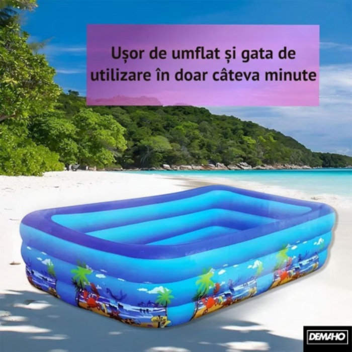 Piscina gonflabila din PVC rezistent, 150x102x50 cm, 3 inele, design tropical, pentru gradina si terasa [8]