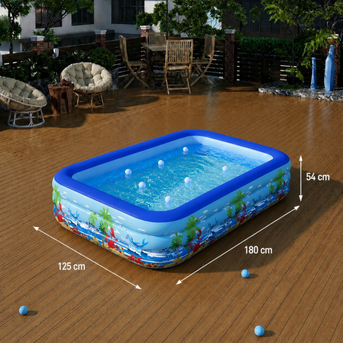 Piscina gonflabila familiala din PVC rezistent, 180x125x54 cm, 3 inele, design tropical, pentru curte si gradina [8]