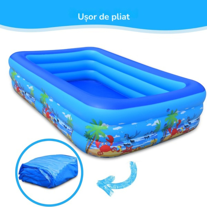 Piscina gonflabila familiala din PVC rezistent, 180x125x54 cm, 3 inele, design tropical, pentru curte si gradina [3]