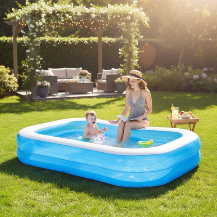 Piscina gonflabila familiala din PVC rezistent, 200x140x40 cm, 2 inele, pentru curte si gradina [5]