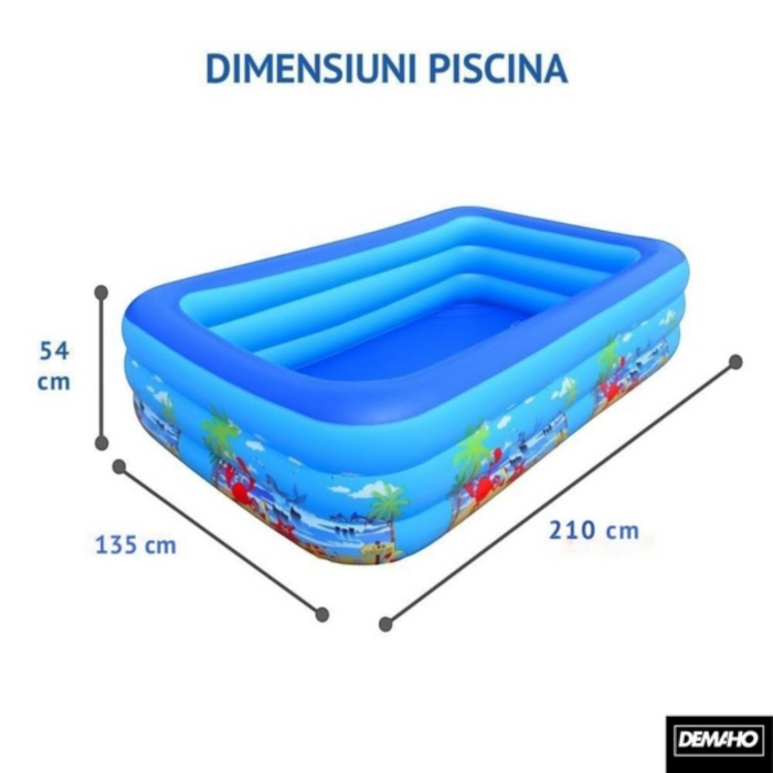 Piscina gonflabila familiala din PVC rezistent, 210x135x54 cm, 3 inele, design tropical, pentru curte si gradina [9]