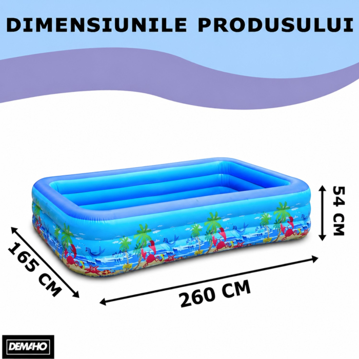 Piscina gonflabila familiala din PVC rezistent, 260x165x54 cm, 3 inele, design tropical, pentru curte si gradina [9]