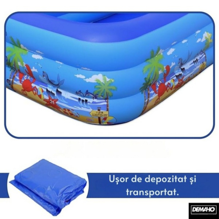 Piscina gonflabila familiala din PVC rezistent, 260x165x54 cm, 3 inele, design tropical, pentru curte si gradina [5]