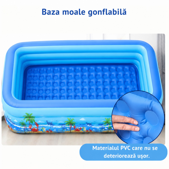 Piscina gonflabila familiala din PVC rezistent, 260x165x54 cm, 3 inele, design tropical, pentru curte si gradina [5]