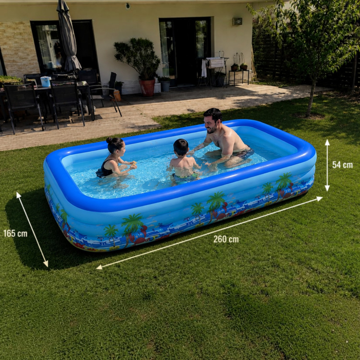 Piscina gonflabila familiala din PVC rezistent, 260x165x54 cm, 3 inele, design tropical, pentru curte si gradina [7]