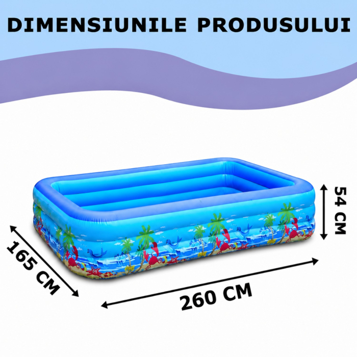 Piscina gonflabila familiala din PVC rezistent, 260x165x54 cm, 3 inele, design tropical, pentru curte si gradina [9]