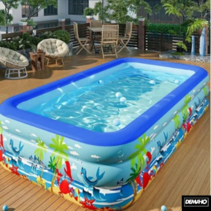 Piscina gonflabila XXL din PVC rezistent, 300x172x54 cm, 3 inele, design tropical, pentru curte si gradina [7]