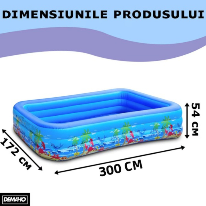 Piscina gonflabila XXL din PVC rezistent, 300x172x54 cm, 3 inele, design tropical, pentru curte si gradina [8]
