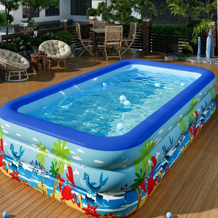 Piscina gonflabila XXL din PVC rezistent, 290x172x54 cm, 3 inele, design tropical, pentru curte si gradina [7]