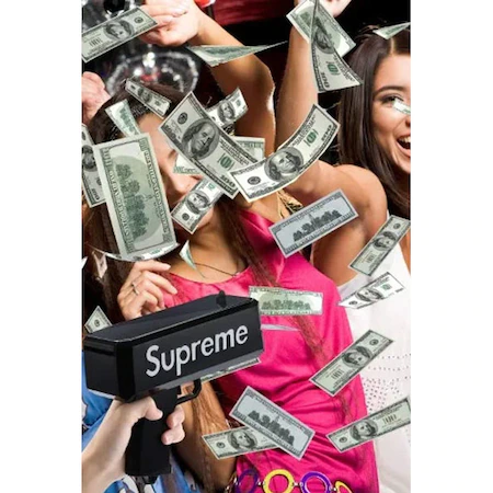 Pistol SUPREME de aruncat bani sau pliante, pentru petreceri si aniversari, 100 de bancnote incluse, negru [6]