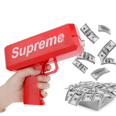 Pistol SUPREME de aruncat bani sau pliante, pentru petreceri si aniversari, 100 de bancnote incluse, rosu [5]