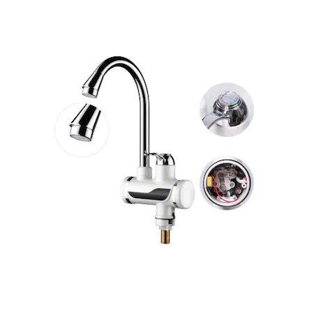 Robinet electric cu incalzire instantanee a apei, putere 3KW, afisaj LCD al temperaturii, cu montare pe chiuveta, debit 1.5L/min, Alb [4]