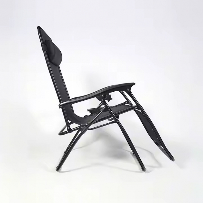 Set 2 Sezlong Scaun Pliabil, Gravitatie Zero, Pentru Terasa, Gradina Sau Plaja , Tetiera, Suport Bauturi, Reglabil, Negru din Textilen, 90x65x110cm [3]