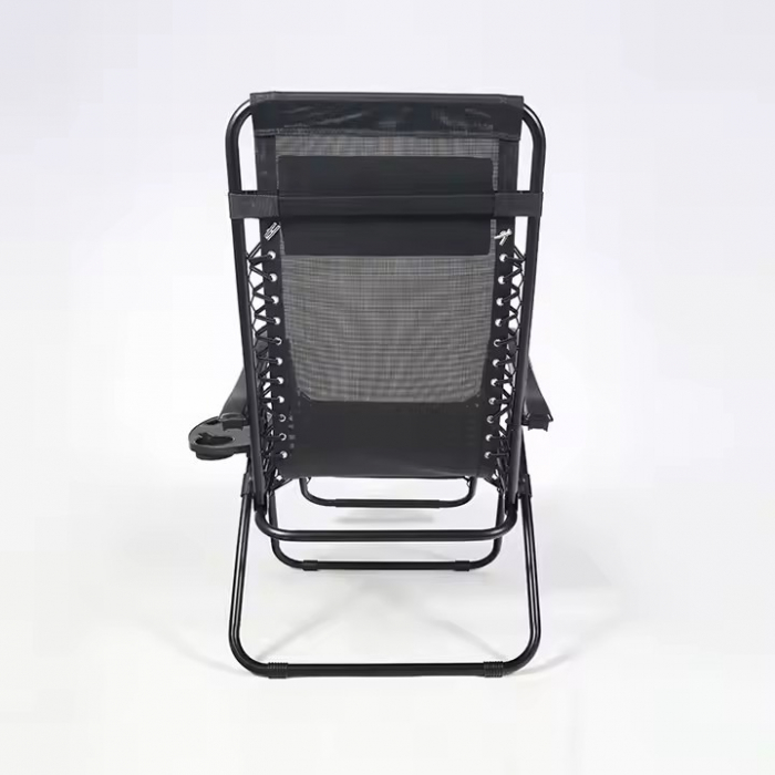Set 2 Sezlong Scaun Pliabil, Gravitatie Zero, Pentru Terasa, Gradina Sau Plaja , Tetiera, Suport Bauturi, Reglabil, Negru din Textilen, 90x65x110cm [4]