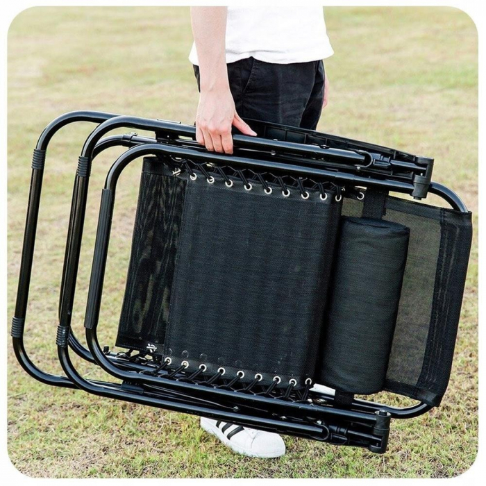 Set 2 Sezlong Scaun Pliabil, Gravitatie Zero, Pentru Terasa, Gradina Sau Plaja , Tetiera, Suport Bauturi, Reglabil, Negru din Textilen, 90x65x110cm [9]