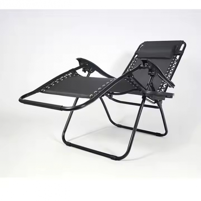 Set 2 Sezlong Scaun Pliabil, Gravitatie Zero, Pentru Terasa, Gradina Sau Plaja , Tetiera, Suport Bauturi, Reglabil, Negru din Textilen, 90x65x110cm [5]