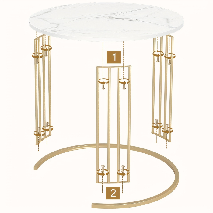 Set de 2 masute de cafea tip "Nesting", design rotund, masute laterale moderne pentru dormitor si sufragerie, Alb/Auriu [7]