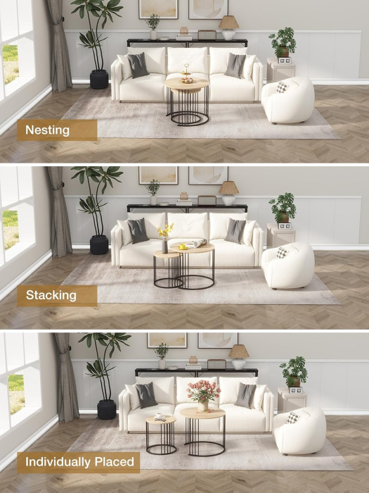 Set de 2 masute de cafea tip "Nesting", design rotund, masute laterale moderne pentru dormitor si sufragerie, Bej/Negru [5]