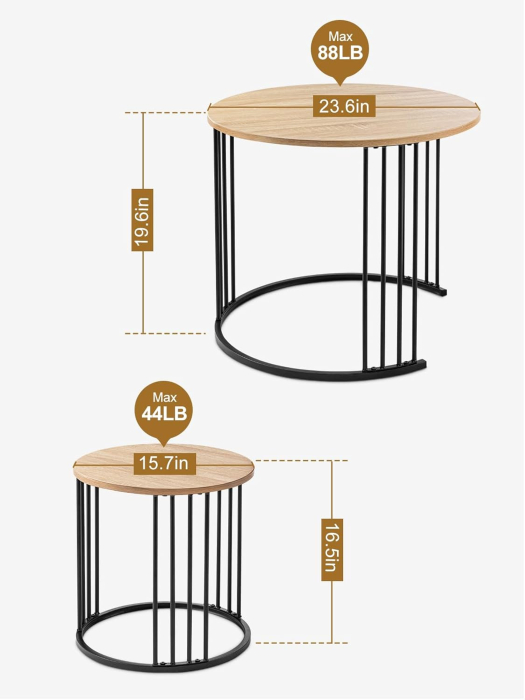 Set de 2 masute de cafea tip "Nesting", design rotund, masute laterale moderne pentru dormitor si sufragerie, Bej/Negru [6]
