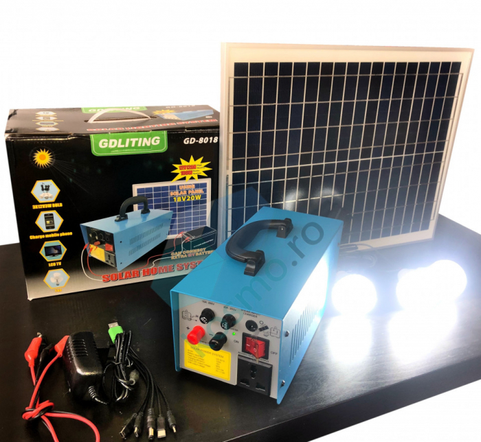 Sistem Fotovoltaic cu Panou Solar 12V/12A 100W, 3 Becuri, Iesire USB, Acumulator Incorporat, Alimentare 220 V [7]
