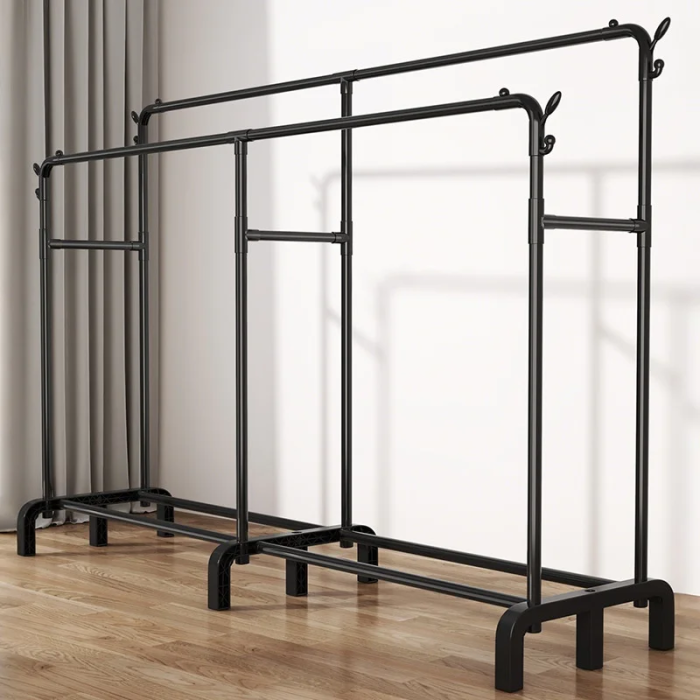 Suport haine dublu metalic 190x159x40 cm, organizator umerase si suport pantofi, negru, capacitate mare [4]