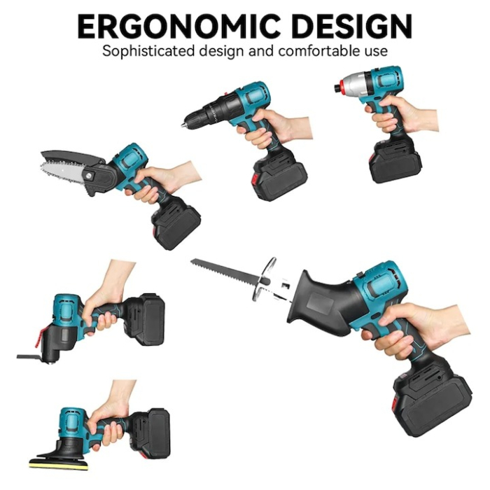 Bormasina fara fir 6 in 1, drujba cu lant interschimbabil, fierastrau sabie, surubelnita, cap de slefuire, lopata, cap multifunctional cu adaptor USB,  2 acumulatori 48V si incarcator, trusa multifunc [3]