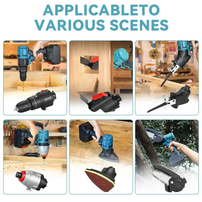 Bormasina fara fir 6 in 1, drujba cu lant interschimbabil, fierastrau sabie, surubelnita, cap de slefuire, lopata, cap multifunctional cu adaptor USB,  2 acumulatori 48V si incarcator, trusa multifunc [8]