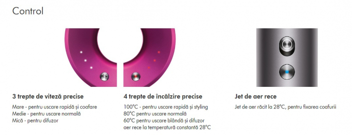 Uscator de par ultra puternic, ioni negativi, aer rece/cald, 1600W, 3 trepte de viteza, 4 trepte de temperatura, 5 capete diferite, Roz [2]