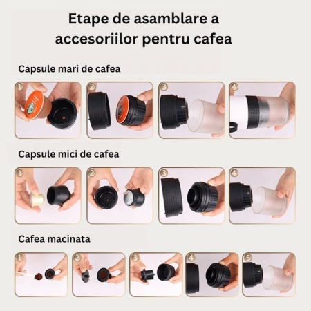 Espressor electric portabil, Aparat de cafea portabil, cafea macinata, capsule Nespresso, Nescafe, Dolce Gusto, mod incalzire apa sau cafea rece, putere 72W, baterie 2500mAh, incarcare USB C [7]
