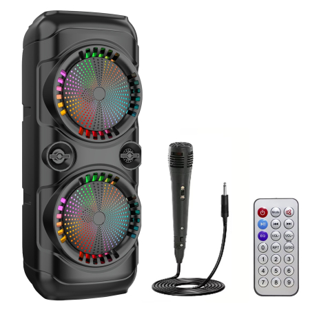 Audio - Boxa Portabila Tip Troler 7STAR®, Microfon, Telecomanda, Bluetooth 5.0, 350W, 2400mAh, Jocuri Lumini RGB, Conexiune USB, Auxiliar, Card SD, Radio FM, Doua Difuzoare 8 Inch