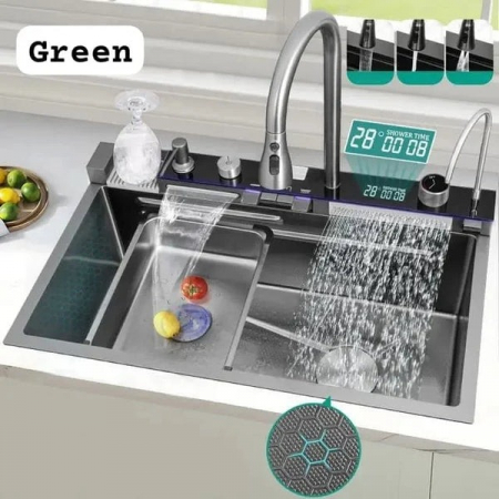 Chiuveta multifunctionala cu 2 cascade cu accesorii incluse, afisaj digital a temperaturii si robinet cascada, culoare negru grafit, dimensiune 750x460mm [4]
