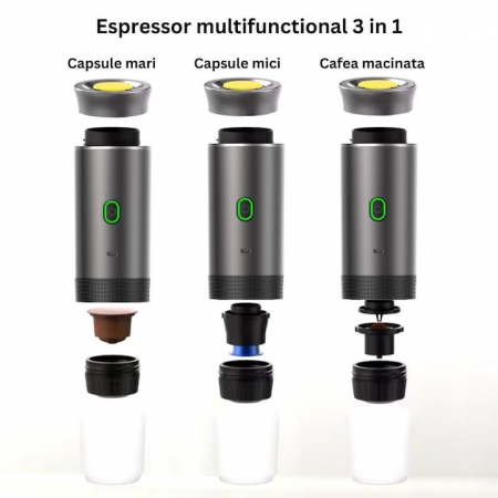 Espressor electric portabil, Aparat de cafea portabil, cafea macinata, capsule Nespresso, Nescafe, Dolce Gusto, mod incalzire apa sau cafea rece, putere 72W, baterie 2500mAh, incarcare USB C [4]