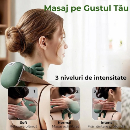 Aparat de Masaj Cervical 4D cu incalzire Infrarosu 45°C, 3 Intensitati, Wireless, Autonomie 70 min – Gat, Umeri, Spate [11]