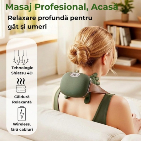 Aparat de Masaj Cervical 4D cu incalzire Infrarosu 45°C, 3 Intensitati, Wireless, Autonomie 70 min – Gat, Umeri, Spate [7]