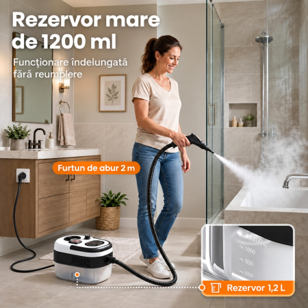 Aparat Profesional de Curatare cu Aburi 2500W, 105°C, Reglaj 6 Trepte, Degresare si Dezinfectare Rapida [9]