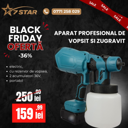 Scule electrice & unelte - Aparat profesional de vopsit si zugravit 7STAR ®, electric, cu rezervor de vopsea, 2 acumulatori 36V, portabil