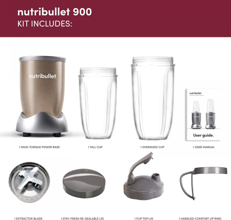 Blender Nutribullet® Pro Series, 900 W, 1 viteza, cupa inalta 0.9l, cupa inalta 0.7l, 5 accesorii, Bronz [7]