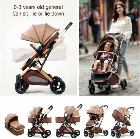 Carucior 2 in 1 pentru copii, pliabil, cu suspensii, transformabil landou-sport, 0-36 luni, cos pentru accesorii [10]